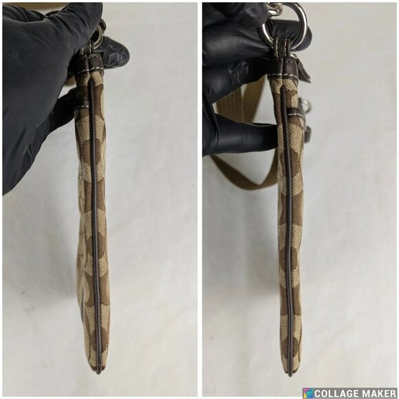 Vintage Coach Small Crossbody Bag Tan Logo Printed Canvas Brown Leather Accents - Picture 5 of 12